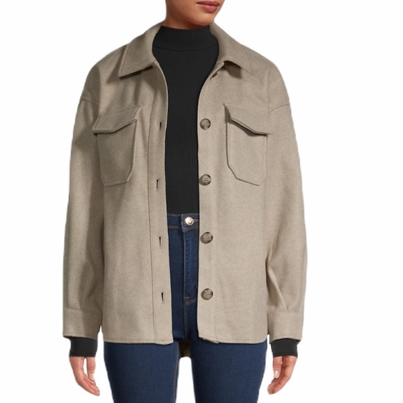 Avec Les Filles size M tan camel boxy button up long sleeve jacket shirt coat - Picture 1 of 12